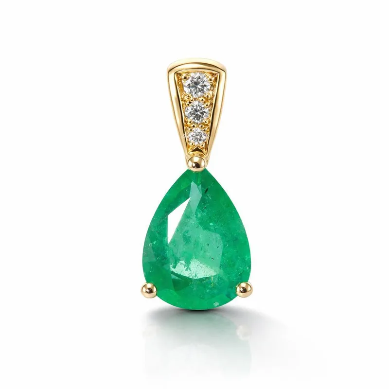Pendentif Émeraude Verte Poire 9x7mm et Diamants en Or Jaune 750 pour femme - Bijoux Trabbia Vuillermoz